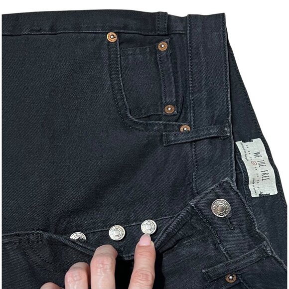We the Free Distressed Black High Rise Skinny Stretch Jeans Raw Hem Size 27 - Picture 4 of 13